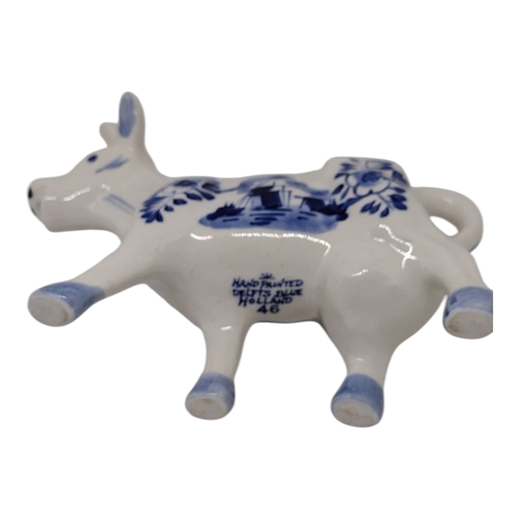 Whimsical Delft Blue and White Ceramic Cow Pitcher - Picture 9 of 15